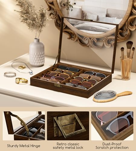 Image of NEWLOOP 10 /20 /30 Wooden Pattern Sunglass Organizer Multiple Pairs of Eyeglass Ultra-thin Frame Storage Box for Women Men