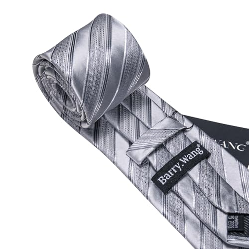 Image of Barry.Wang Tie Sets for Men Silk Stripe Necktie Woven Checkered Handkerchief Cufflinks Formal Business Wedding