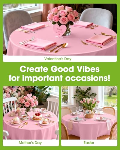Image of Pureegg Plastic Table Cloth Disposable 8 Pack, 84'' Round Table Cloths, Easter Party, Valentines, Mothers Day Decorations, Tablecloths, Round, Pastel Plastic Cover, Leakproof & Sturdy, Pink