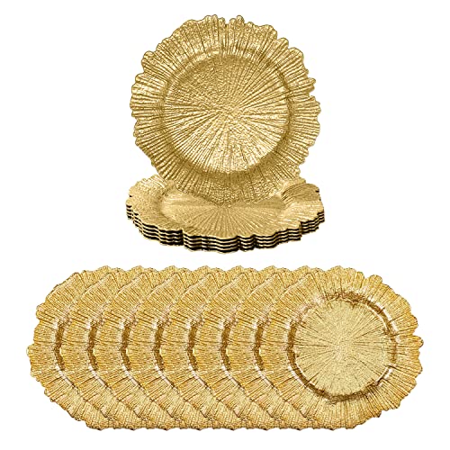 Trimming Shop Lot de 12 assiettes décoratives en verre pour fêtes, design vintage pour décoration de table, mariage, anniversaire, fête, vaisselle, événements de restauration, 33 cm, or brillant