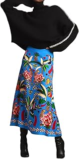 Womens Skirt Midi Skirt Tropical Plant Print Pink Zipper A-Line Long Ski...