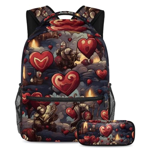 Sac à dos imprimé cœur rouge 87 avec set 2 pièces grand format