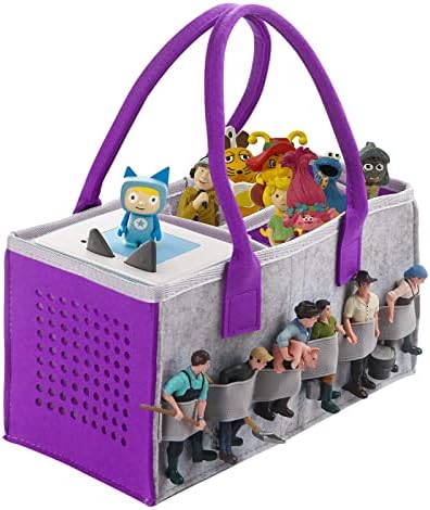 Tasche for toniebox Tonie, Aufbewahrung Box Tragetasche mit Griff, für Toniebox Starter Set und Tonies Figur, Zubehör Schutzhüllen-Organizer für über 30 Figuren (Grau + Lila)