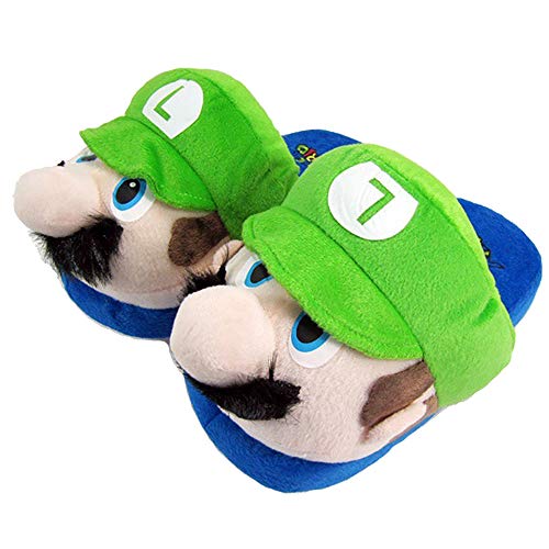thematys Chaussures de maison en peluche Super Mario & Luigi - Chaud pour la maison - Pantoufles rigolotes pour adultes et enfants - Taille Unisexe 36-45 (Luigi)