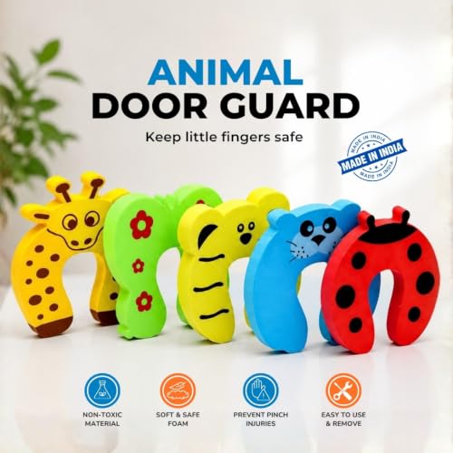 Image of BabySafeHouse Finger Pinch Door Guard for Baby Safety (Animal Shape-Pack of 5)-Door Stopper for Protection from Door Slamming & Accidental Door Lock