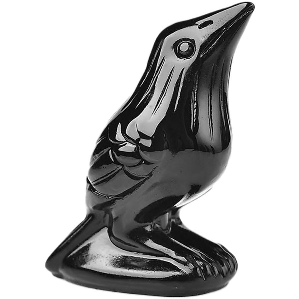 Hand Carved Crystal Reiki Stone Black Obsidian Raven Figurine Statue Raven Statue Lucky Guardian Pocket Halloween Party Decor