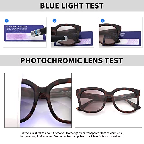 Jim Halo Photochromic Blue Light Blocking Glasses for Women Oversized Square Computer Glasses Reduce Eye Strain Tortoise - Image 4