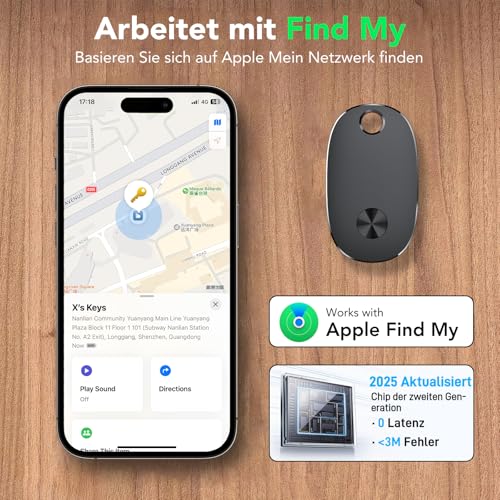 Smart Tracker Tag 4er Pack, Schlüsselfinder KeyFinder Kompatibel mit Apple Wo ist? APP (iOS NUR, Android Not Supported), Bluetooth Key Finder für Gepäck/Taschen/Koffer, Austauschbarer Akku