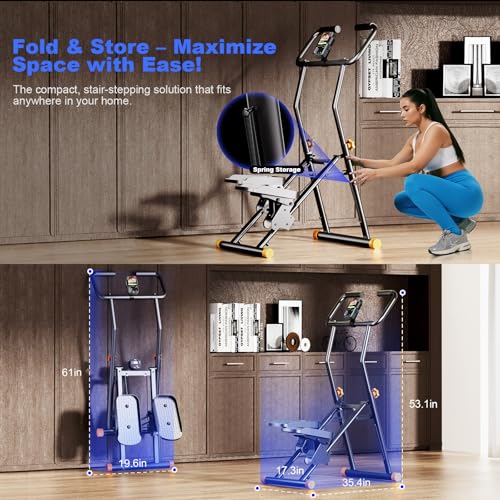 Steppers for Exercise at Home, 350lbs Stair Stepper with 3-Level Resistance, Compact Folding Stair Climber for Home Gym, Adjustable Handlebar & Non-Slip Pedals - Image 4