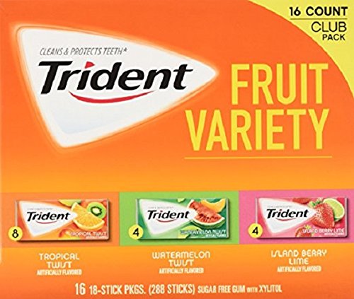 Trident Fruit Variety Pack Sugar Free Gum, 14 Count, Pack of 20
