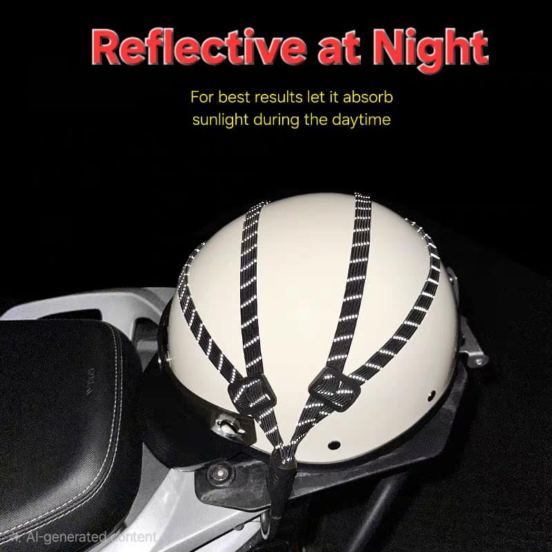 Image of Universal Fix Reflective Helmet Rope | Pack of 1 | Elastic Luggage Net for Motorcycle, Bike, Scooter | Strong Cargo Straps for Helmet & Luggage Storage (Reflective)