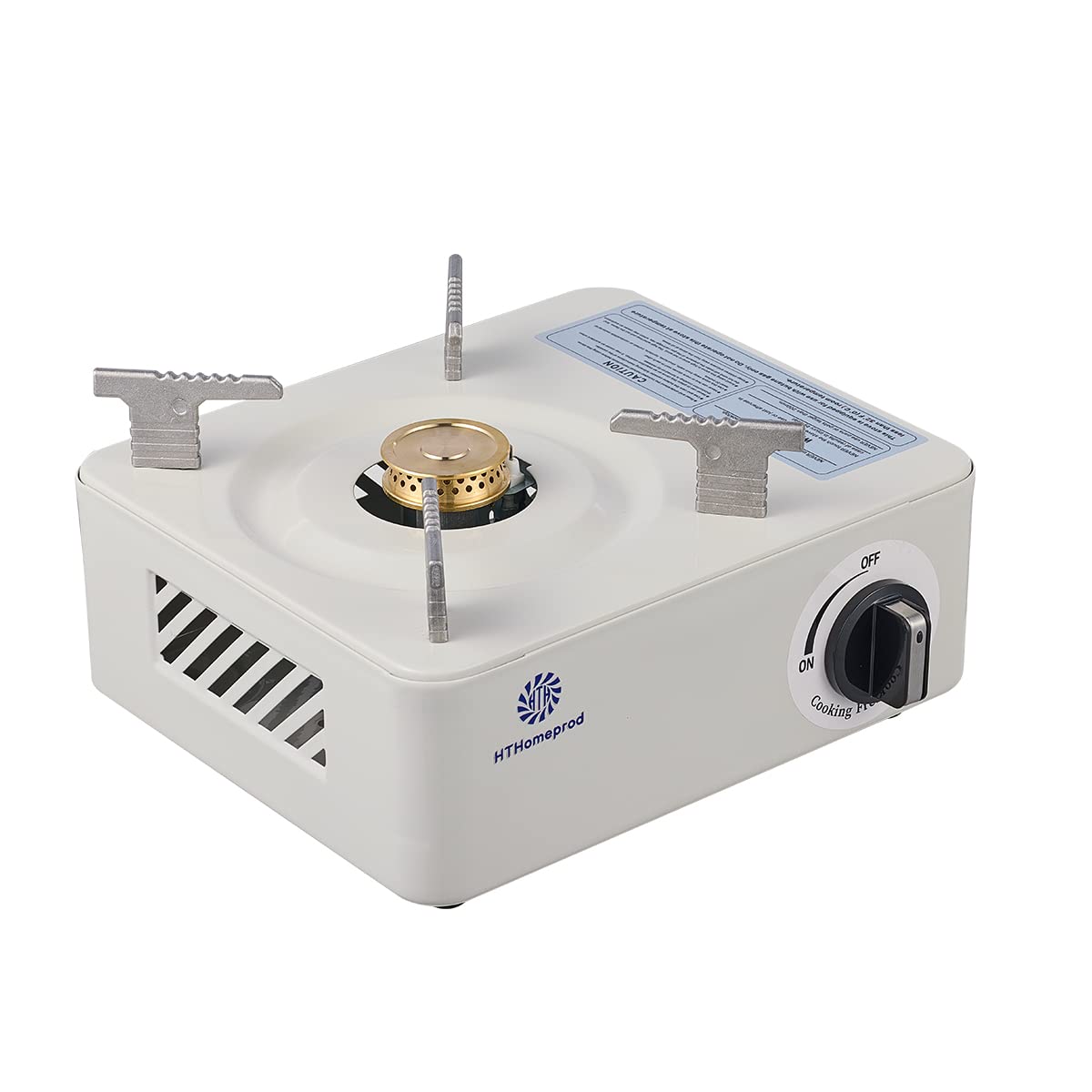HTHomeprod Portable Butane Stove Mini Small Camping Cooker Single Brass Burner Gas Fuel White Color Outdoor Hiking Picnic Compact Stoves