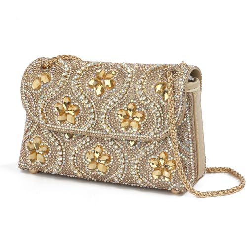 Image of Flower Rhinestone Crystal Clutch Purse Shoulder Bag Sparkling Evening Bag for Wedding Prom Party Bride Guest