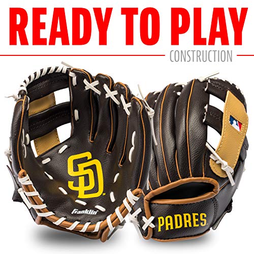 Franklin Sports MLB Youth Teeball Glove and Ball Set - Kids San Diego Padres Baseball and Teeball Glove and Ball - Perfect First Kids Glove - 9.5" - image 2