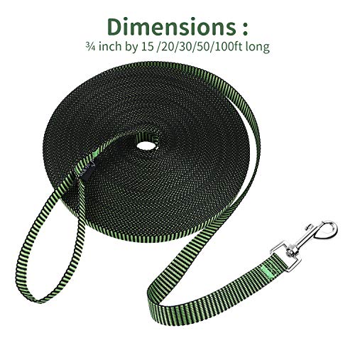 Image of Hi Kiss Dog /Puppy Obedience Recall Training Agility Lead - 15ft 20ft 30ft 50ft 100ft Training Leash - Great for Training, Play, Camping, or Backyard(15ft,Black Green)