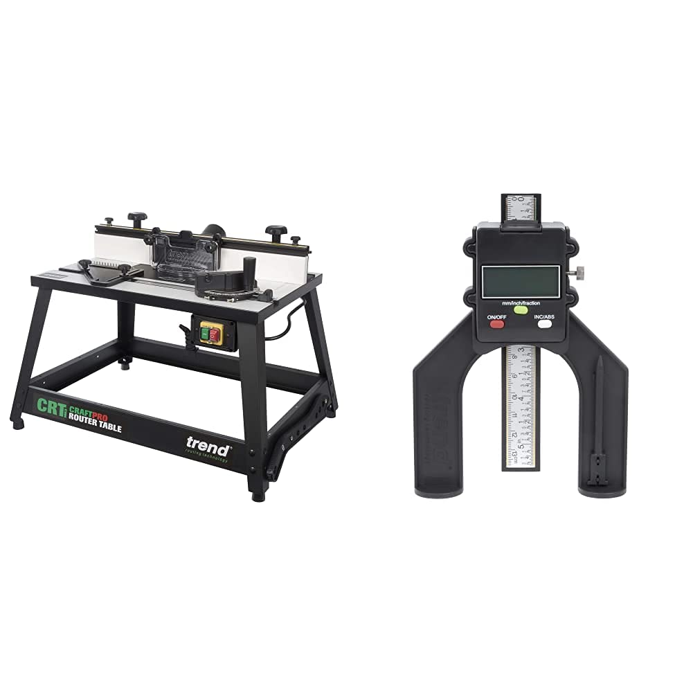 Trend CRT/MK3 Craft Pro Router Table for Joinery, Furniture, Shaping and Moulding Applications, 240 V & GAUGE/D60 Digital Depth Gauge with 60mm Jaw Opening for Setting Rebates and Grooves, Black, 240V