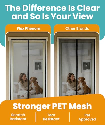 Image of Flux Phenom Magnetic Screen Door (2 Pack) - Bugs Out, Breeze in - 9min Install Auto-Sealing Heavy Duty Double Stitched Mesh, Hands Free Sliding & Patio Doors Net, Pet & Kid Friendly, 38 x 82 Inch