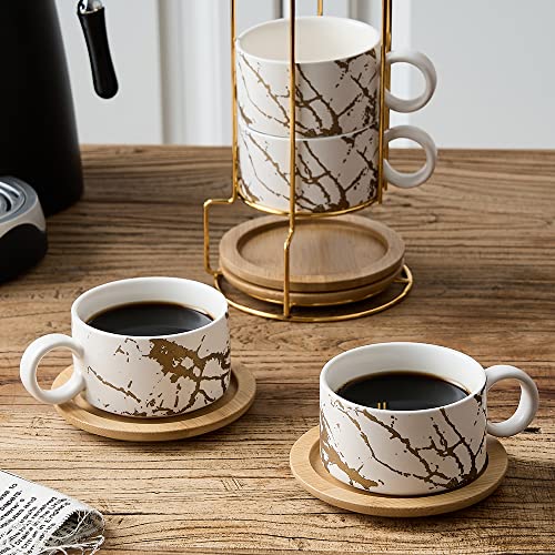 Luka Porcelain Espresso Cup With Metal Stand, 6 Ounce Stackable Ceramic Demitasse Espresso Mugs Cappuccino Cups Set For Latte,Coffee,Cafe Mocha,Tea(Set Of 4,White) #TOP5