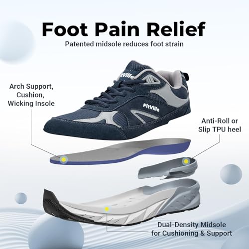 Image of FitVille Wide Walking Shoes for Men Extra Wide Width Sneakers with Arch Support for Flat Feet Heel Pain Relief Plantar Fasciitis - Rebound NEO V1