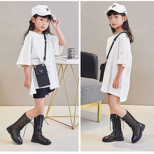 Girl's Fashion Lace-Up Side Zipper Mid Calf Combat Riding Boots Breathable Mesh Fabric High Boots Lightweight Sandals3