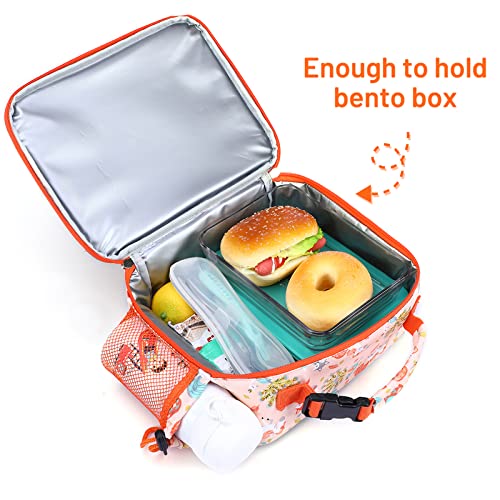 Mier Lunch Bags For Kids Boys Girls Toddlers Cute Insulated Lunch Box Tote School Lunchbox Kit With External Water Bottle Holder/Clear Zipper Pocket (Orange-Unicorn/Fox) #TOP2