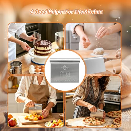Midgreyeye 2 Stücke Edelstahl Teigschneider Mit Messskala Teigschaber Teigkarte Teigspachtel Schaber Küche Für Kuchen, Cake,Pizza, Torte… – Ansicht 6