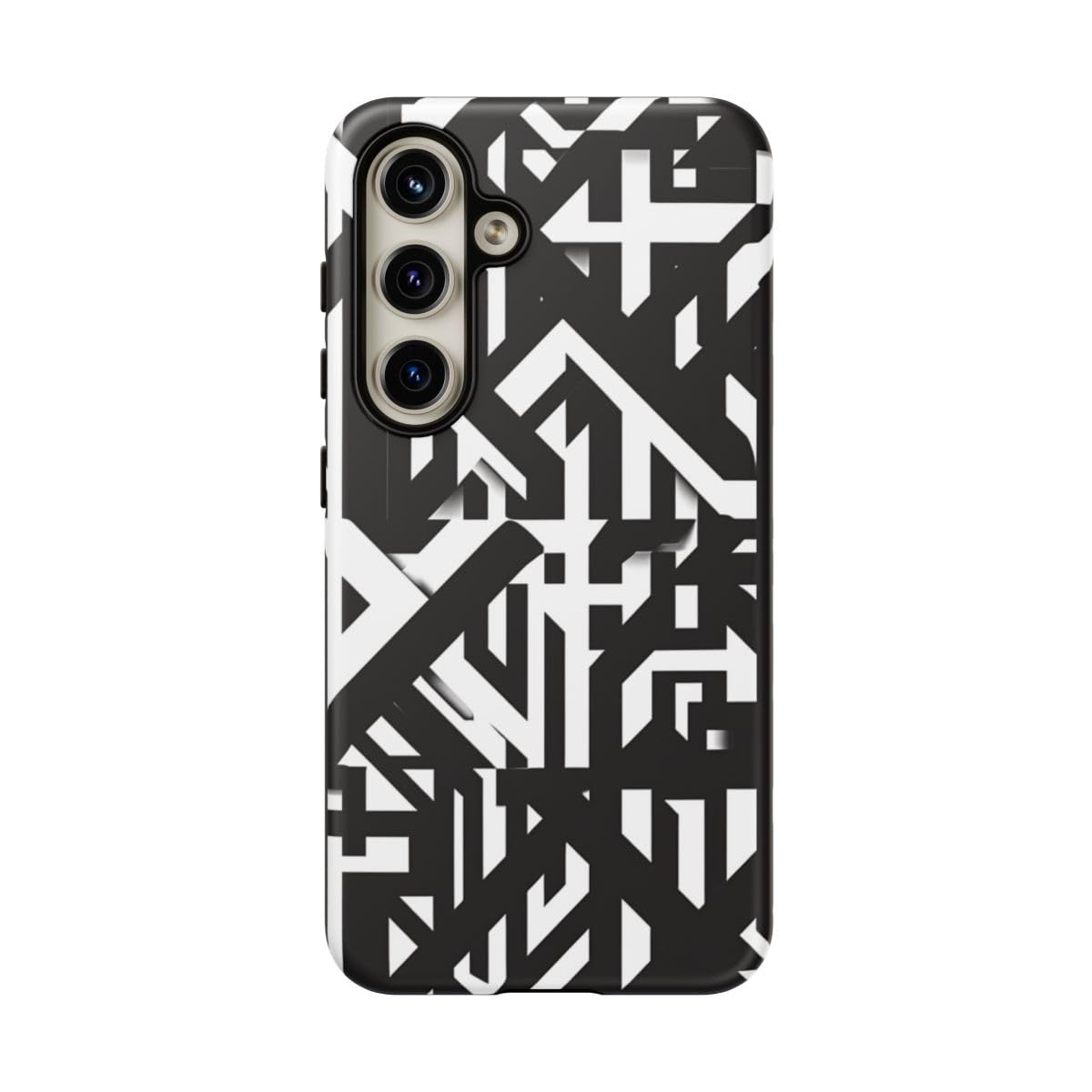 Coque Samsung S24 motif géométrique noir et blanc rigide mate