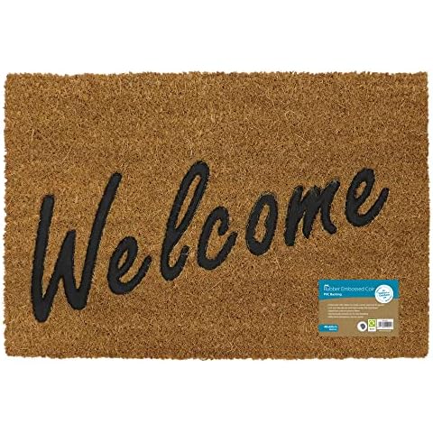 JVL Welcome Coir Doormat with Rubber Detail Cover