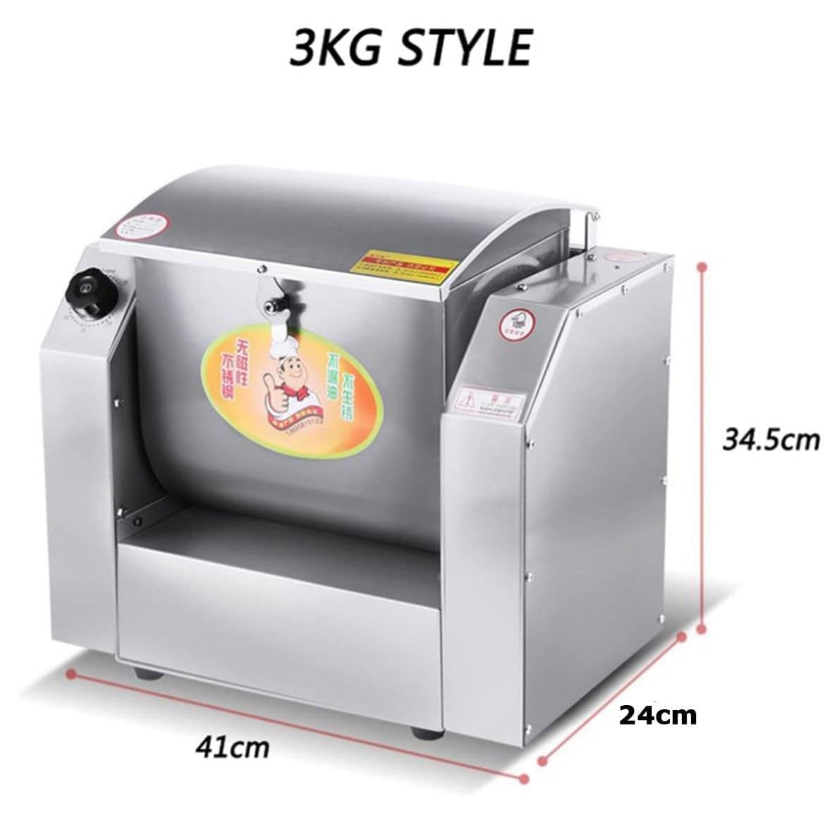 Komercyjny mikser do ciasta, automatyczny mikser do mąki z rozrządu, wytrzymały elektryczny blender do ciasta na pizzę, stal nierdzewna do robienia pizzy (3kg)