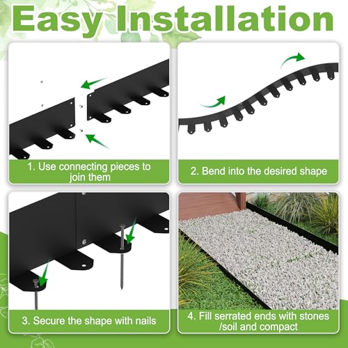 Aufun Flexible Rasenkante verzinkt Edelstahl 20M Mähkante Metall mit 100 Erdanker, Höhe 100 mm Wetterbeständige Rasenabgrenzung Beeteinfassung, Landschaftskante, Terrassenplattenkanten, Schwarz