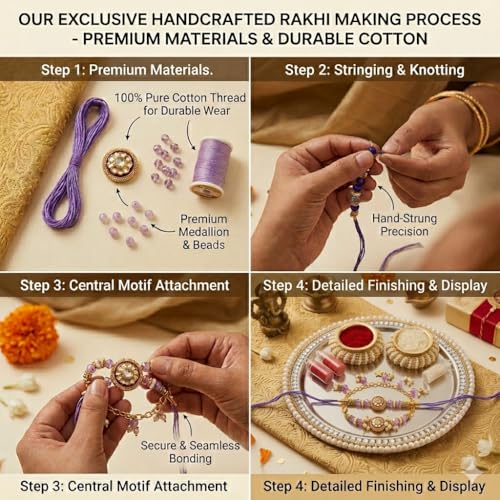 NiLy Craft Luxury Handmade Bhaiya Bhabhi Rakhi Gift Set | Premium Traditional Floral Charm & Royal Purple Beads Couple Rakhi with Roli, Chawal & Raksha Bandhan Greeting Card | Elegant Designer Rakhi Combo for Brother & Sister-in-Law by NiLy Craft - Used condition - Image 5
