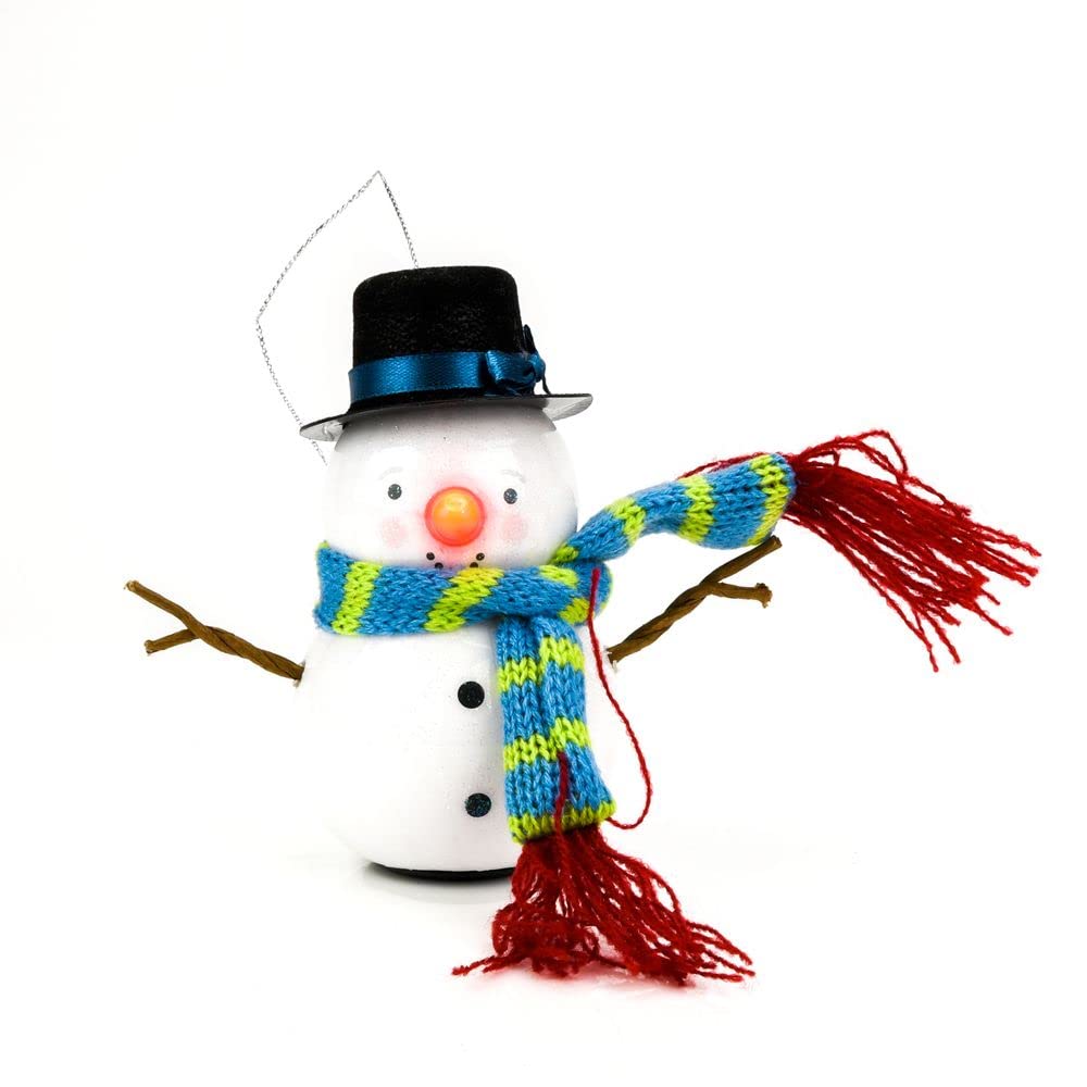 LED Light Up Christmas Bauble with Flashing Nose - Snowman