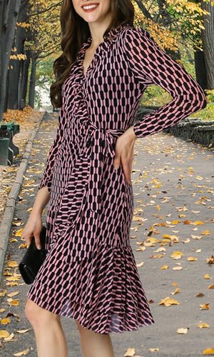 Image of KOH KOH Womens Long Sleeve Wrap Ruffled Wedding Guest Print Mini Dress