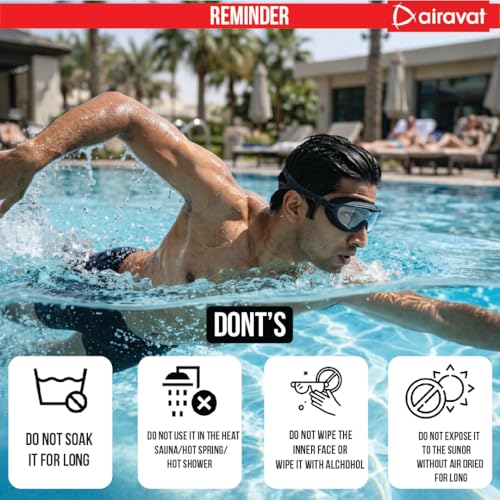 Image of AIRAVAT Shore swimming goggles, polycarbonate goggles, No Leaking Anti-Fog Pool Goggles for Adult Men Women Youth, UV Protection, 180 Clear Vision, Free size (Black Combo)