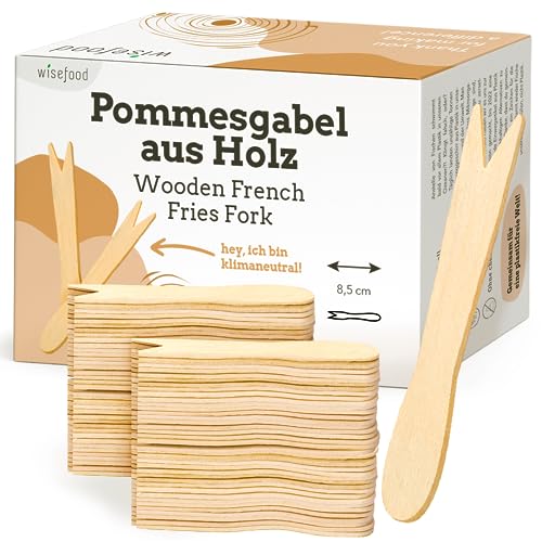 wisefood Früchtegabel Pommesgabel aus Holz 8 5 cm - 1.000 Stück Einweg Besteck - Einwegbesteck - Holzbesteck - biologisch abbaubar - natürlich stabil umweltfreundlich