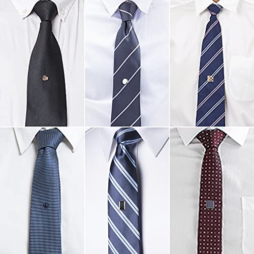 FUNRUN JEWELRY 7Pcs Tie Tacks for Men Tie Pins with Chain Black Gold Silver Tone Tie Tack Clutch for Wedding Birthday Anniversary Business Jewelry4