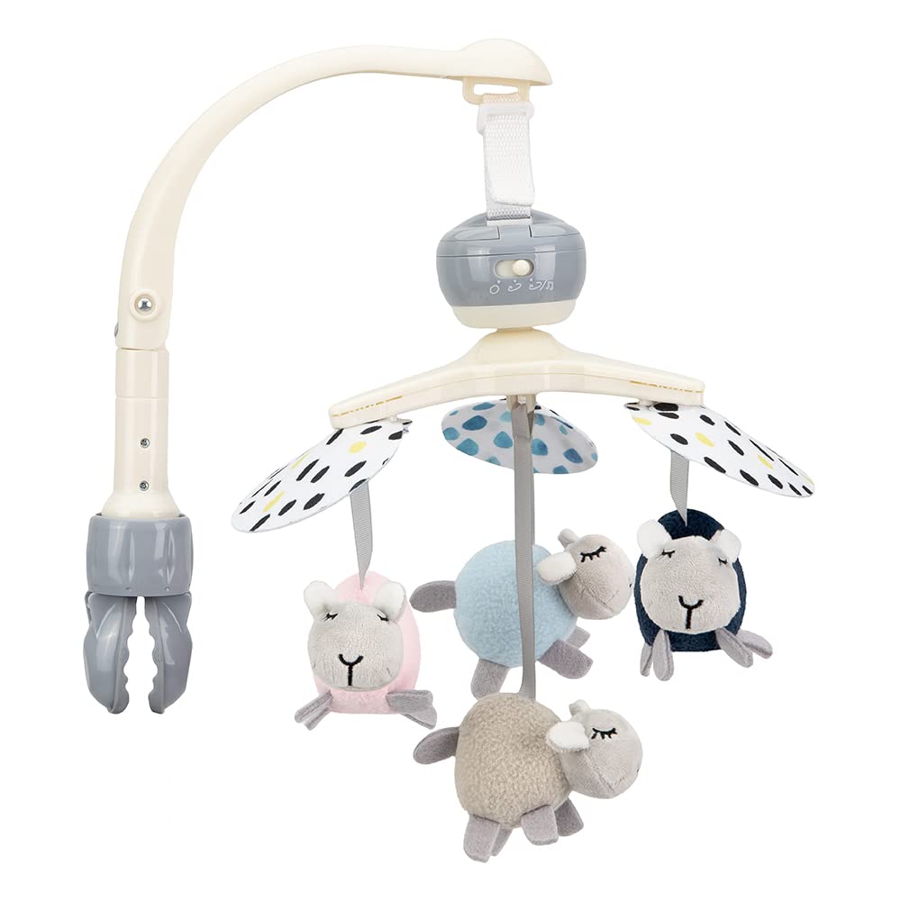 MoMi KIKI giostra mobile per bambini con 4 giochi sensoriali, montaggio rapido, 5 melodie + rumore bianco, per neonati e bambini da 0 a 5 mesi