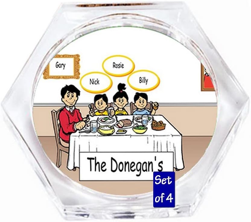Personalized Family Dinner - Single Dad 2 Boys 1 Girl Drink Set of 4 Coasters - Great Gift!