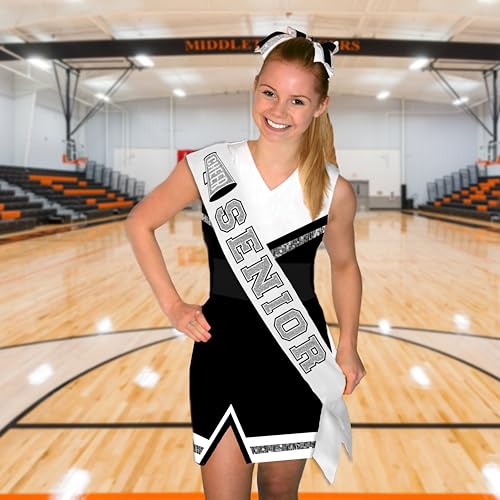 Cheer Senior Sash Silver and White - PREMIUM GRADE SATIN Sashes - Cheerleader Gifts for Seniors2