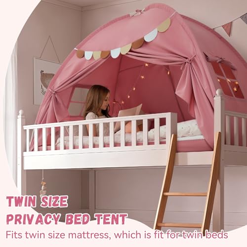 Bed Tent Twin, Bed Canopy for Kids Girls, Tents Toddler Portable Sleeping Tents Indoor, Pink Bunk Canopy Playhouse for Twin Size Bed - Image 4