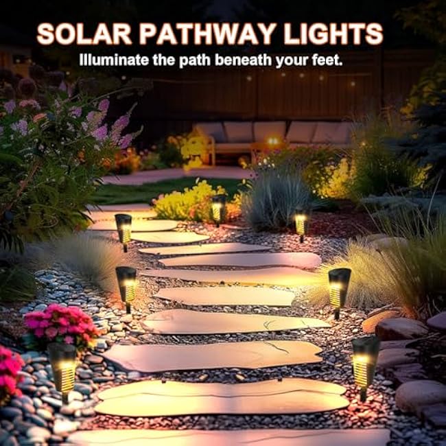 Solar Lights Outdoor Pathway 12 Pack, Solar Pathway Lights Outdoor Auto On/Off Waterproof Garden Landscape Lighting for Path, Yard, Walkway, Driveway, Lawn, Patio, Outside Decor, Warm White