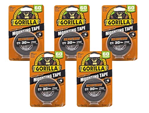 Image of Gorilla 6055001-5 Double-Sided Heavy Duty Mounting Tape (5 Pack), 1 inch x 60 inch, Black