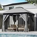 LAUSAINT HOME Outdoor Patio Gazebo 10'x10' with Expansion Bolts, Heavy Duty Gazebos Shelter Party Tent with Double Roofs, Mosquito Nettings and Privacy Screens for Backyard, Garden, Lawn, Smoke Grey
