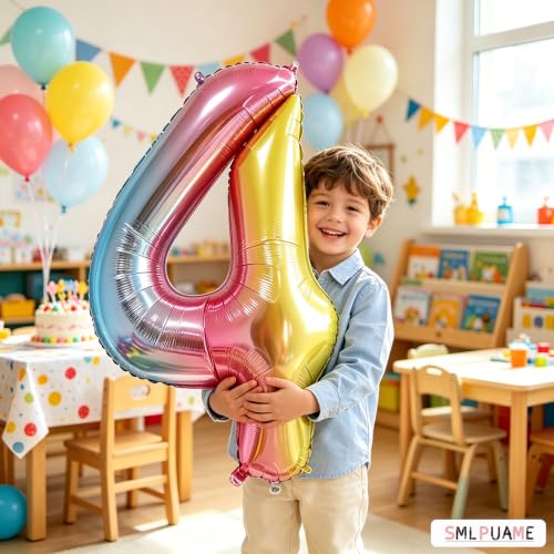 Image of 40 Inch Rainbow Gradient 4 Balloon for 4th Birthday Decorations