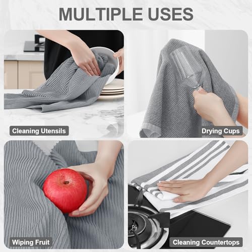 Image of Homaxy Premium Kitchen Towels(18 inchx 28 inch, 3 Pack), Large Cotton 380 GSM Kitchen Hand Towels, Soft and Absorbent Terry Dish Towels, Multipurpose Tea Towel Set with Hanging Loop, Grey