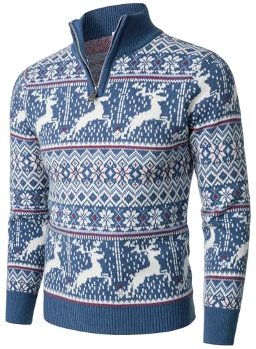 HOOD CREW Men’s Ugly Christmas Sweater Holiday Party Casual Slim Fit Knitted Pullover Sweaters with Quarter Zip3