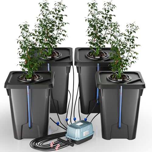 YIFOR 4 Buckets DWC Hydroponics Growing System with Top Drip