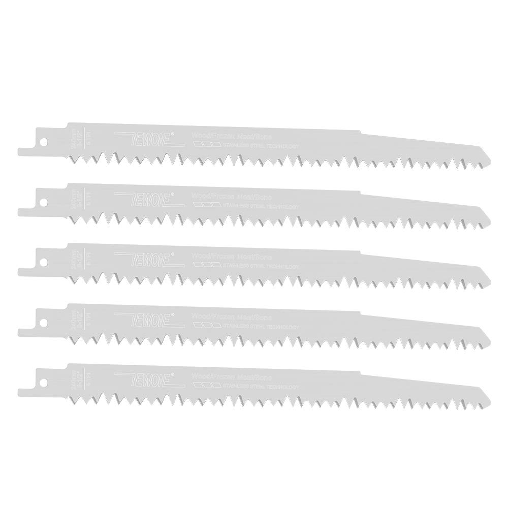 NEWONE Stainless Steel 5 Reciprocating Saw Blades Set 9 1/2in 5TPI Wood Pruning Saw Blade