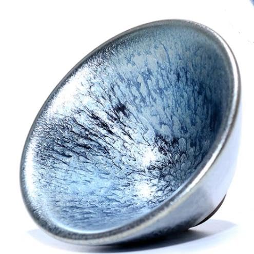 抹茶碗 油滴ブルー釉茶碗 茶碗 油滴 茶碗 手作り 建盞 和食器 天目盃 酒器 料亭 (笠の杯,1個)