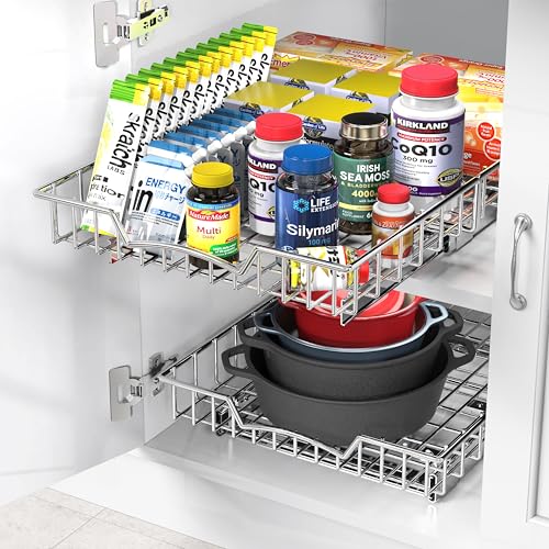 Simple-Houseware-Under-Cabinet-Pull-Out-Sliding-Shelf-Drawer-21Dx14W-for-Kitchen-Organizer